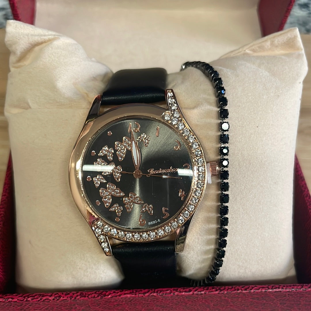 Orologio donna con bracciale nero